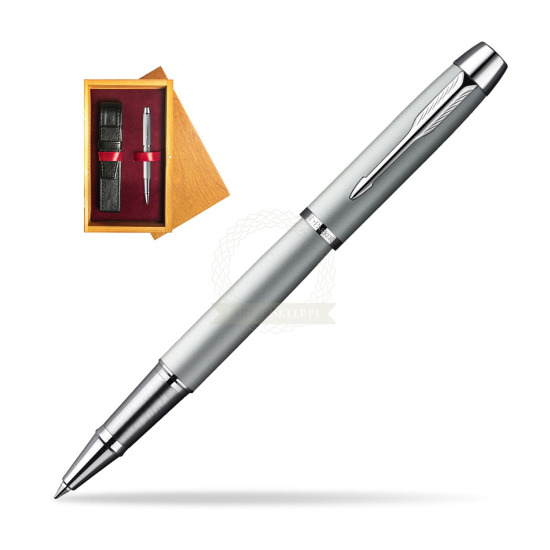 Parker IM Silver CT Rollerball Pen in single wooden box Honey Single Maroon
