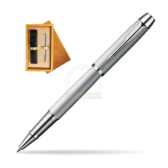 Parker IM Silver CT Rollerball Pen in single wooden box Honey Single Ecru