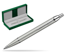 Parker IM Brushed Metal CT Ballpoint Pen in the green leather box