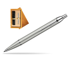 Parker IM Brushed Metal CT Penna a Sfera in single wooden box Honey Single Ecru