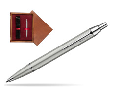 Parker IM Brushed Metal CT Penna a Sfera in single wooden box Mahogany Single Maroon