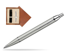 Parker IM Brushed Metal CT Penna a Sfera in single wooden box Mahogany Single Ecru