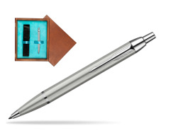 Parker IM Brushed Metal CT Penna a Sfera in single wooden box Mahogany Single Turquoise 