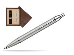 Parker IM Brushed Metal CT Penna a Sfera in single wooden box Wenge Single Ecru