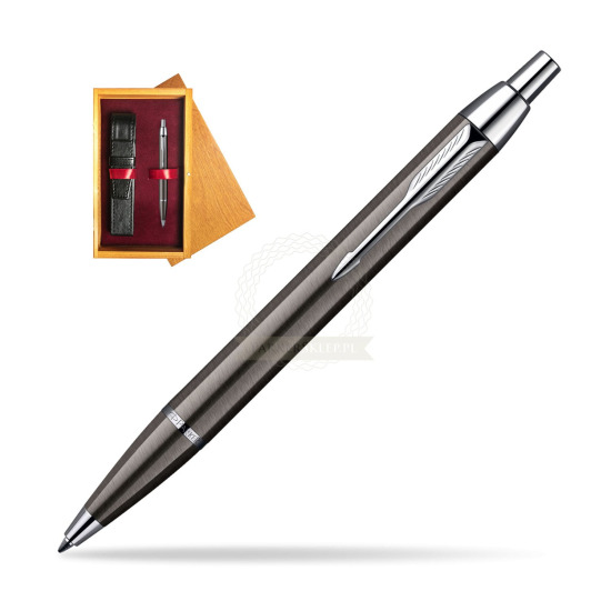 Parker IM Gun Metal CT Ballpoint Pen in single wooden box Honey Single Maroon