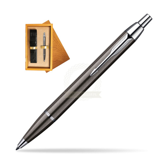 Parker IM Gun Metal CT Ballpoint Pen in single wooden box Honey Single Ecru