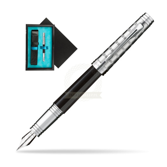 Parker Premier Custom Tartan Lacquer & Metal ST Fountain Pen in single wooden box Black Single Turquoise