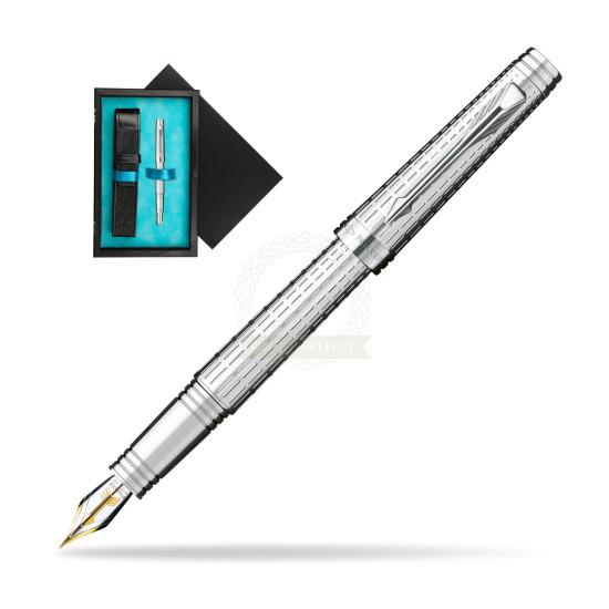 Parker Premier Deluxe Graduated Chiselling ST Penna Stilografica in single wooden box Black Single Turquoise