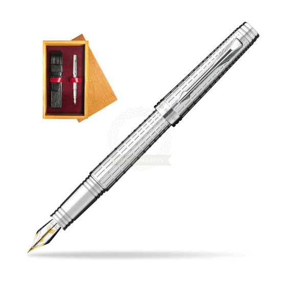 Parker Premier Deluxe Graduated Chiselling ST Penna Stilografica in single wooden box Honey Single Maroon