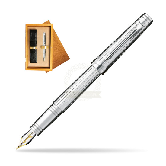 Parker Premier Deluxe Graduated Chiselling ST Penna Stilografica in single wooden box Honey Single Ecru