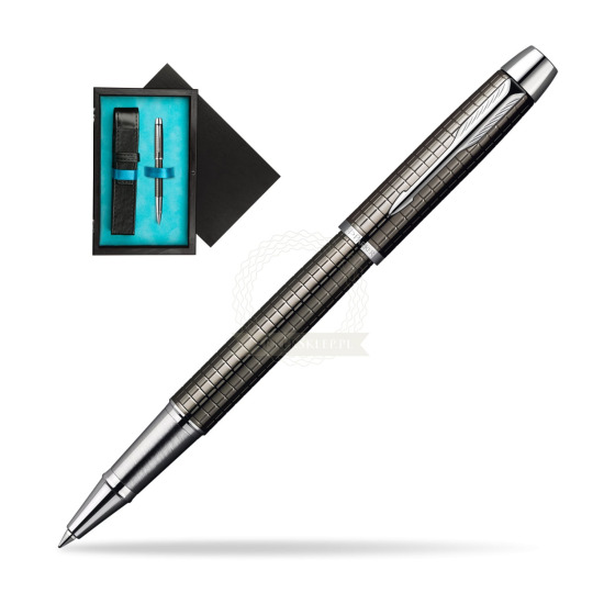 Parker IM Premium Deep Gun Metal Chiselled CT Rollerball Pen in single wooden box Black Single Turquoise