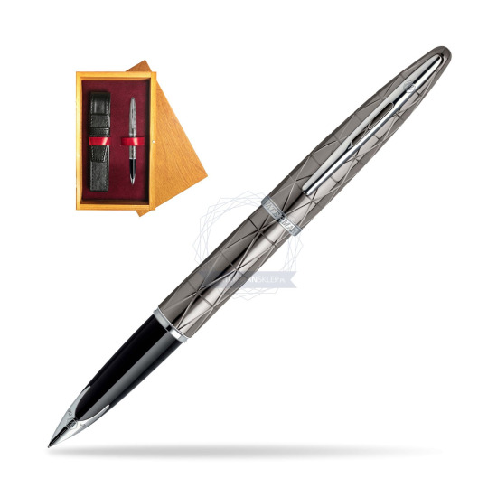 Waterman Carène Contemporary Gunmetal ST Fountain pen in single wooden box Honey Single Maroon