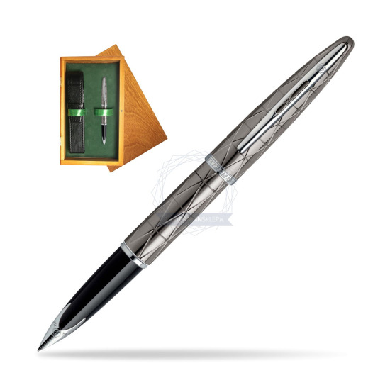 Waterman Carène Contemporary Gunmetal ST Fountain pen in single wooden box Honey Single Green