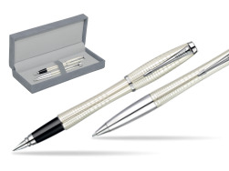 Parker Urban Premium Pearl Metal Chiselled CT Fountain Pen + Parker Urban Premium Pearl Metal Chiselled CT Ballpoint Pen in a Gift Box in suede box grey