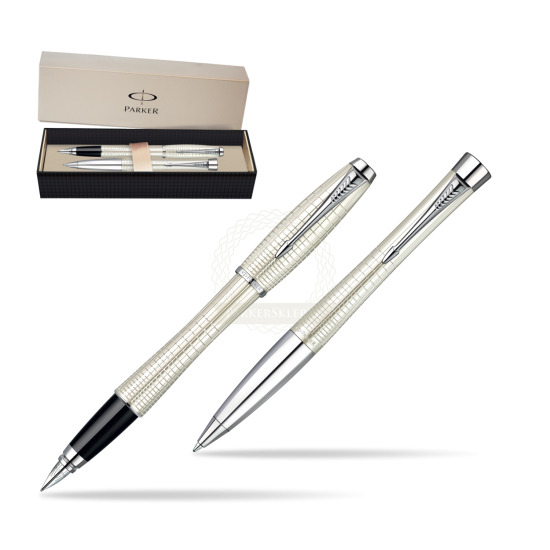 Parker Urban Premium Pearl Metal Chiselled CT Fountain Pen + Parker Urban Premium Pearl Metal Chiselled CT Ballpoint Pen in a Gift Box