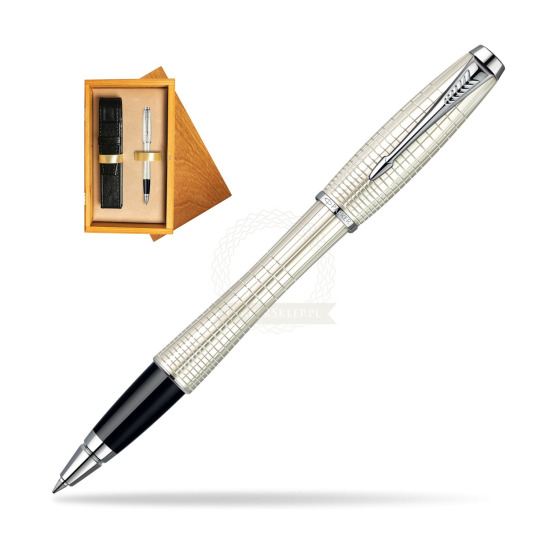 Parker Urban Premium Pearl Metal Chiselled CT Rollerball Pen in single wooden box Honey Single Ecru