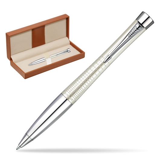 Parker Urban Premium Pearl Metal Chiselled CT Ballpoint Pen  in classic box brown