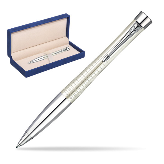 Parker Urban Premium Pearl Metal Chiselled CT Ballpoint Pen in suede box navy blue