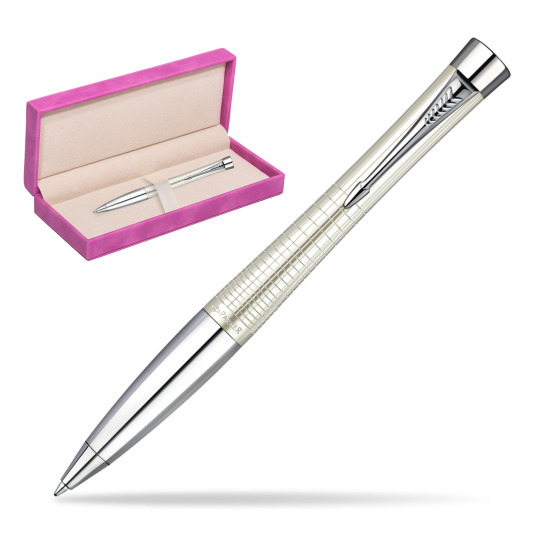 Parker Urban Premium Pearl Metal Chiselled CT Ballpoint Pen in suede box fuchsia
