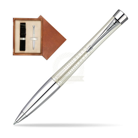 Parker Urban Premium Pearl Metal Chiselled CT Ballpoint Pen in single wooden box Mahogany Single Ecru