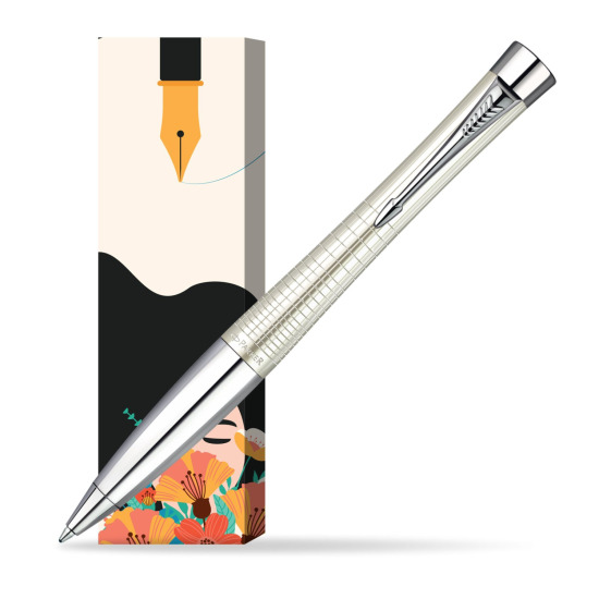 Parker Urban Premium Pearl Metal Chiselled CT Ballpoint Pen in cover Poppy