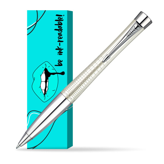 Parker Urban Premium Pearl Metal Chiselled CT Ballpoint Pen in cover Ink-readable