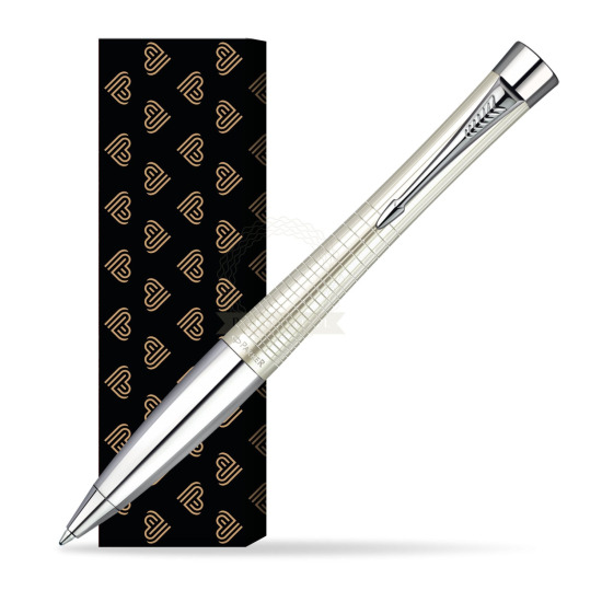 Parker Urban Premium Pearl Metal Chiselled CT Ballpoint Pen in cover Golden Hearts
