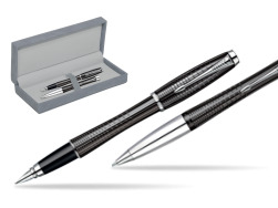 Parker Urban Premium Ebony Metal Chiselled CT Fountain Pen + Parker Urban Premium Ebony Metal Chiselled CT Ballpoint Pen in a Gift Box in suede box grey