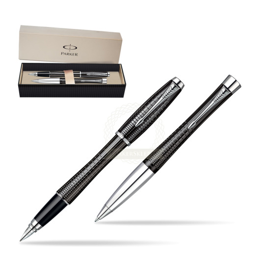 Parker Urban Premium Ebony Metal Chiselled CT Fountain Pen + Parker Urban Premium Ebony Metal Chiselled CT Ballpoint Pen in a Gift Box