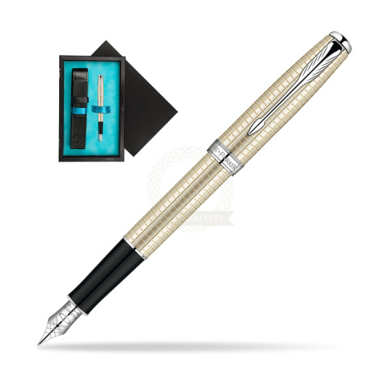 Parker Sonnet Ciselé Silver CT Penna Stilografica in single wooden box Black Single Turquoise