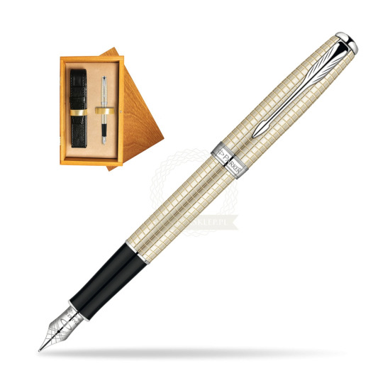 Parker Sonnet Ciselé Silver CT Penna Stilografica in single wooden box Honey Single Ecru