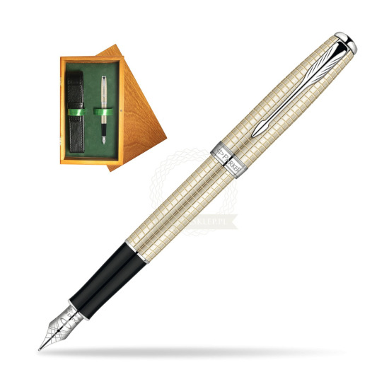 Parker Sonnet Ciselé Silver CT Penna Stilografica in single wooden box Honey Single Green