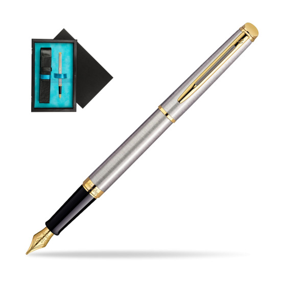 Waterman Hémisphère Stainless Steel GT Penna Stilografica in single wooden box Black Single Turquoise