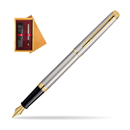 Waterman Hémisphère Stainless Steel GT Penna Stilografica in single wooden box Honey Single Maroon