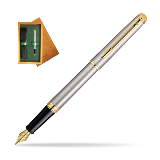 Waterman Hémisphère Stainless Steel GT Penna Stilografica in single wooden box Honey Single Green
