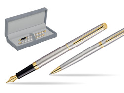 Waterman Hémisphère Stainless Steel GT Penna Stilografica + Waterman Hémisphère Stainless Steel GT Penna a Sfera in suede box grey