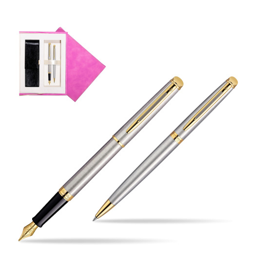 Waterman Hémisphère Stainless Steel GT Penna Stilografica + Waterman Hémisphère Stainless Steel GT Penna a Sfera in suede box fuchsia