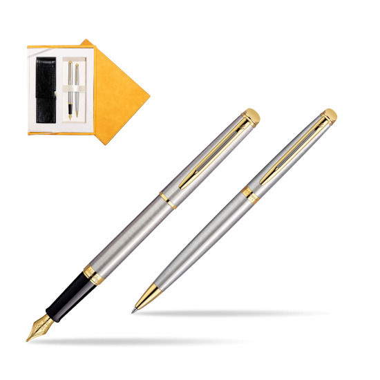 Waterman Hémisphère Stainless Steel GT Penna Stilografica + Waterman Hémisphère Stainless Steel GT Penna a Sfera in suede box yellow
