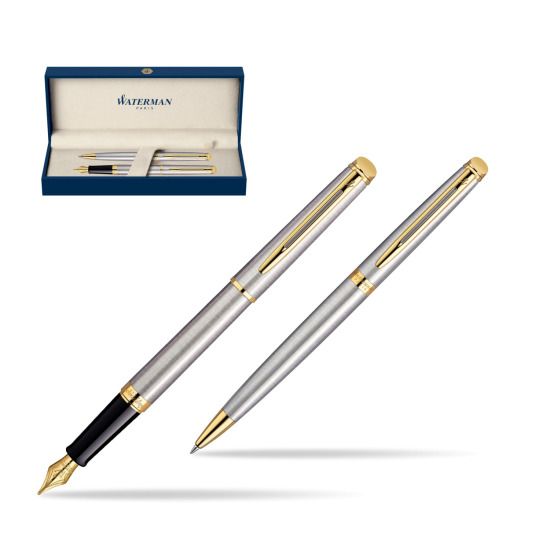 Waterman Hémisphère Stainless Steel GT Penna Stilografica + Waterman Hémisphère Stainless Steel GT Penna a Sfera