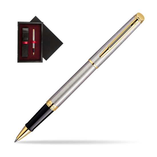 Waterman Hémisphère Stainless Steel GT RollerPenna a Sfera in single wooden box Black Single Maroon