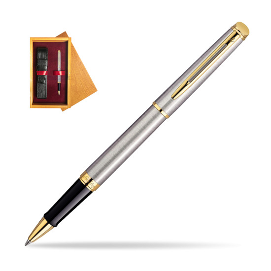 Waterman Hémisphère Stainless Steel GT RollerPenna a Sfera in single wooden box Honey Single Maroon