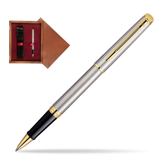 Waterman Hémisphère Stainless Steel GT RollerPenna a Sfera in single wooden box Mahogany Single Maroon