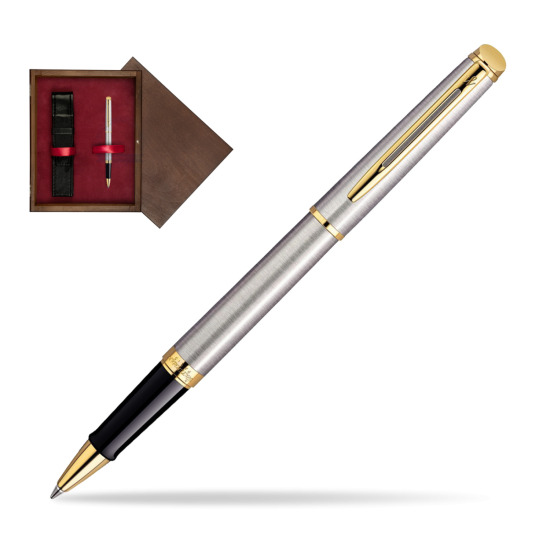 Waterman Hémisphère Stainless Steel GT RollerPenna a Sfera in single wooden box Wenge Single Maroon