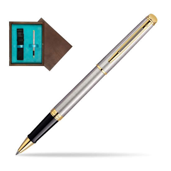 Waterman Hémisphère Stainless Steel GT RollerPenna a Sfera in single wooden box Wenge Single Turquoise 