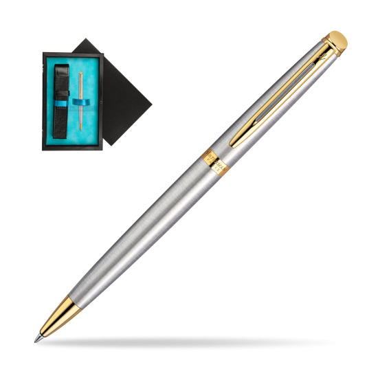 Waterman Hémisphère Stainless Steel GT Penna a Sfera in single wooden box Black Single Turquoise