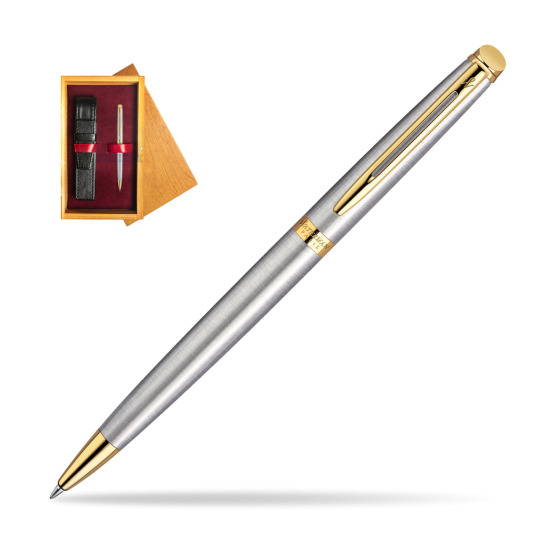 Waterman Hémisphère Stainless Steel GT Penna a Sfera in single wooden box Honey Single Maroon