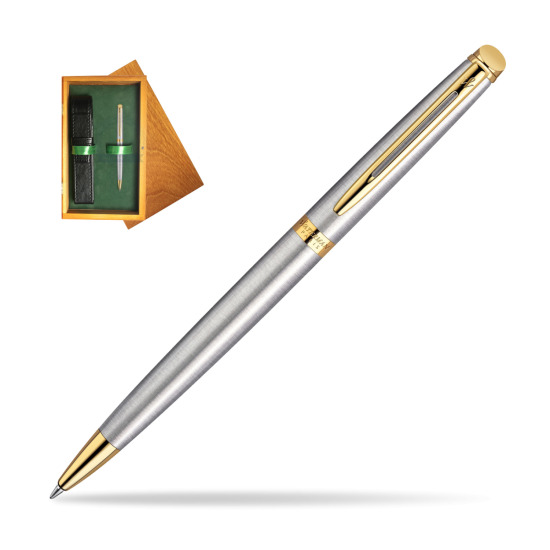 Waterman Hémisphère Stainless Steel GT Penna a Sfera in single wooden box Honey Single Green