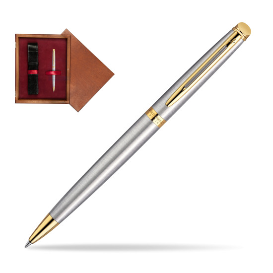 Waterman Hémisphère Stainless Steel GT Penna a Sfera in single wooden box Mahogany Single Maroon