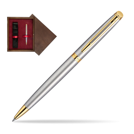 Waterman Hémisphère Stainless Steel GT Penna a Sfera in single wooden box Wenge Single Maroon