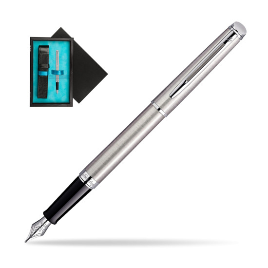 Waterman Hémisphère Stainless Steel CT Penna Stilografica in single wooden box Black Single Turquoise